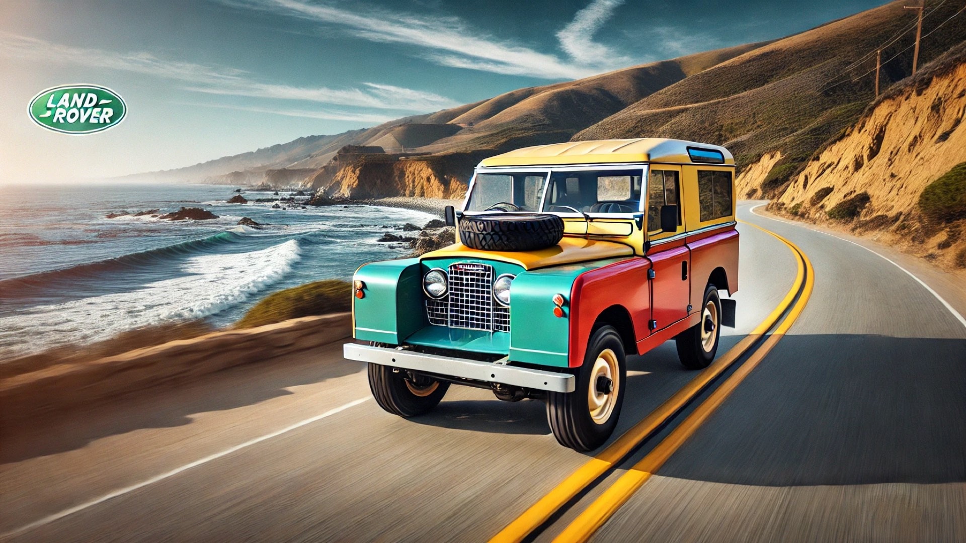 restored 1958 Land Rover Series 2 cruising along the Monterey coast