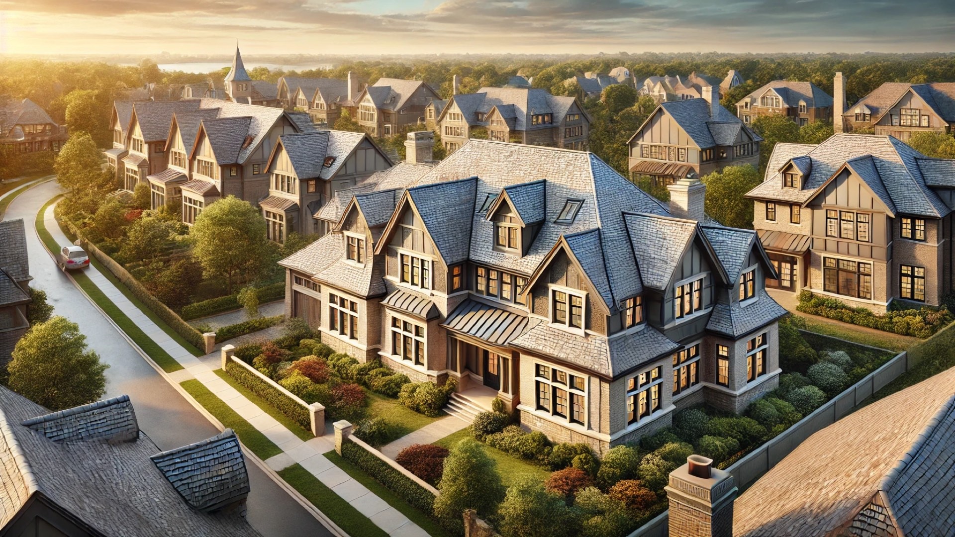 high-end home featuring a composite shingle roof, highlighting both visual elegance and structural integrity