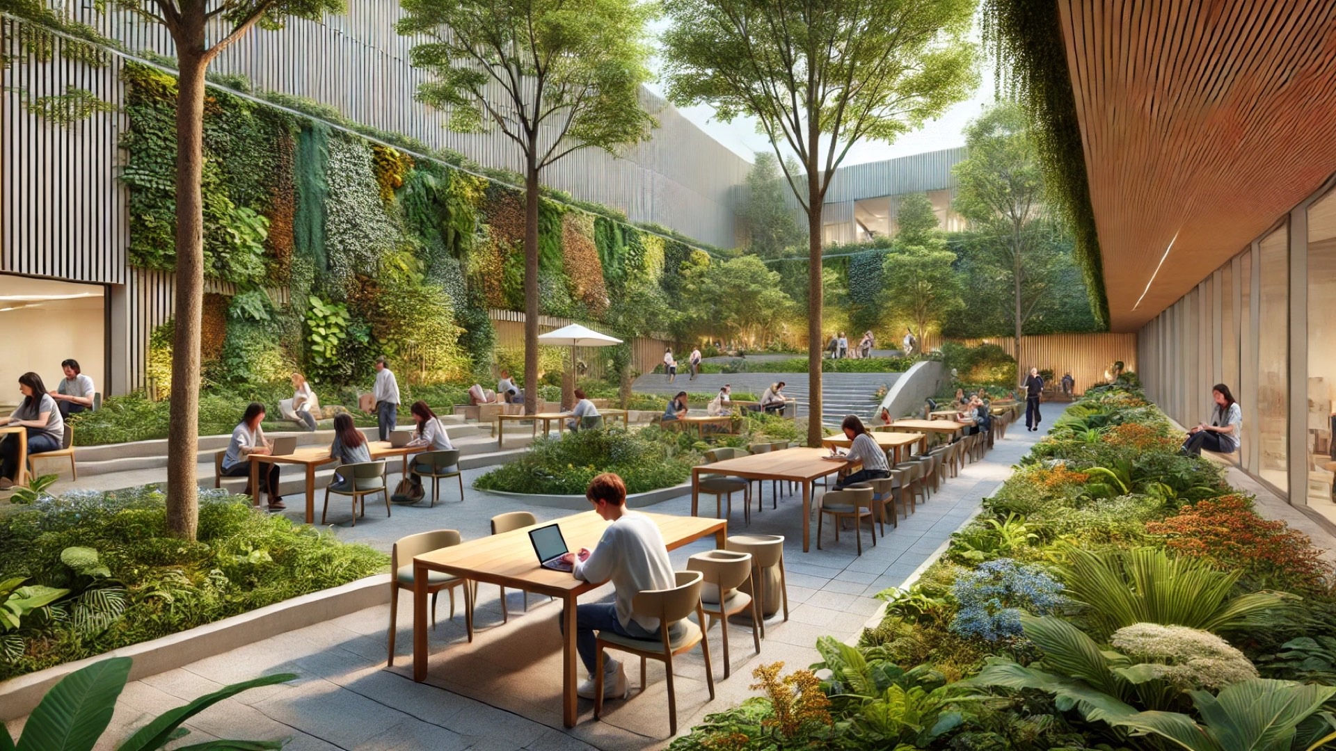 biophilic outdoor study area designed for university campuses