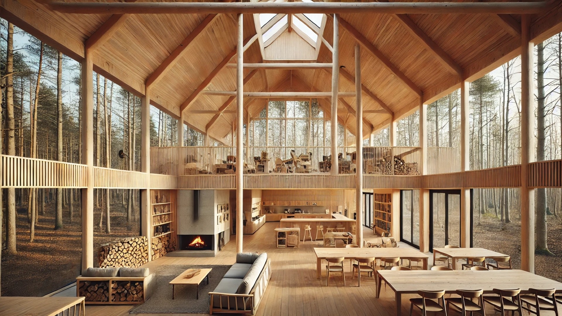Trailcenter Rytterknægten in Bornholm, Denmark, showcasing its sustainable pavilion design in a lush forest setting.