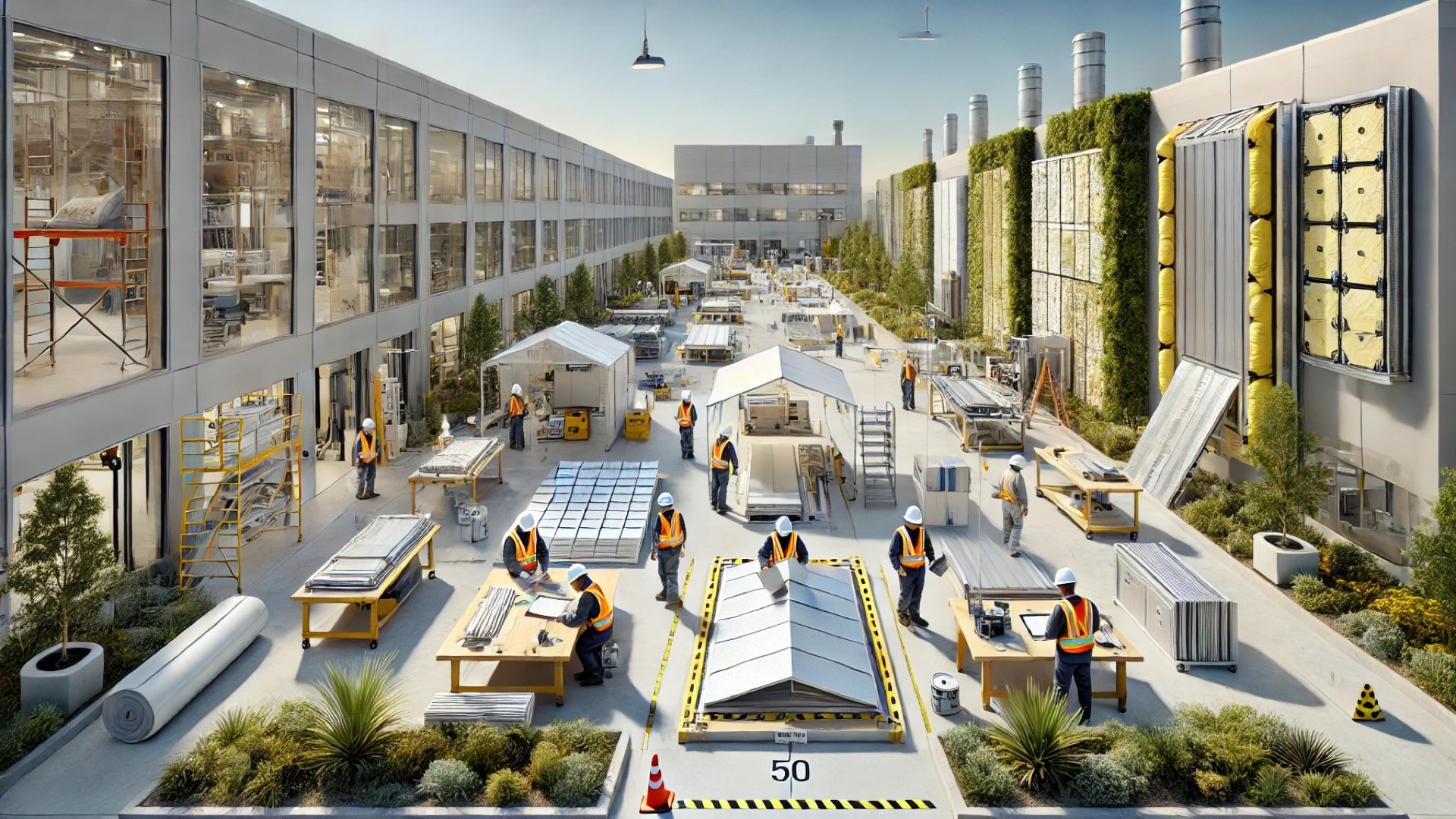 AGMT testing initiative at the California campus, showcasing a high-tech outdoor environment focused on roofing and building enclosure material assessments