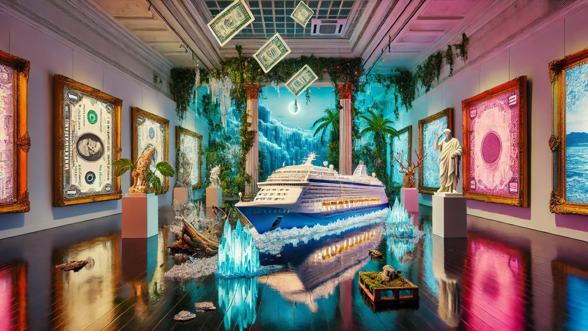 capturing the theatrical and surreal atmosphere of David LaChapelle's Vanishing Act exhibition