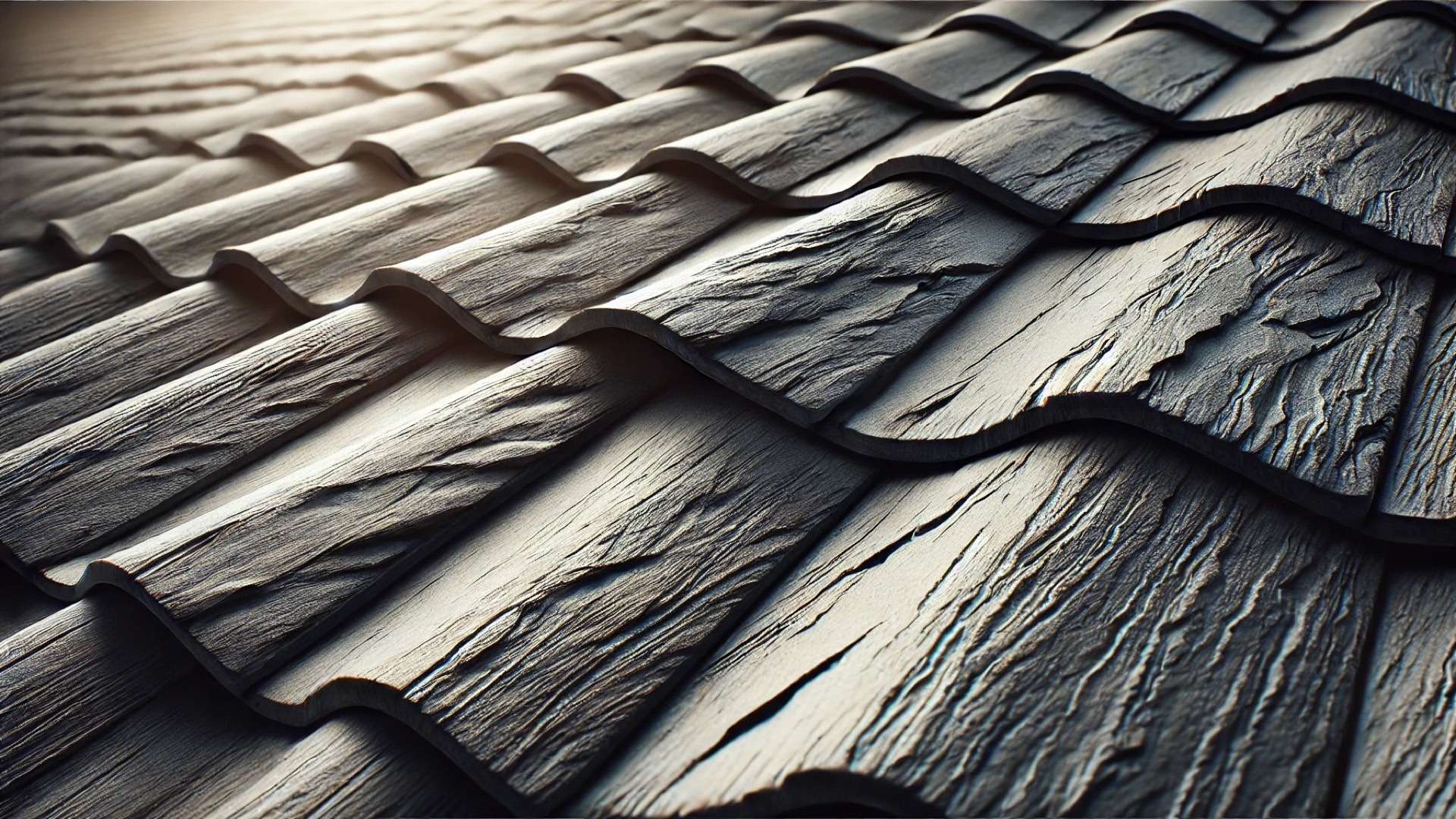 close-up illustration focusing solely on the refined texture and detailing of synthetic slate roofing tiles