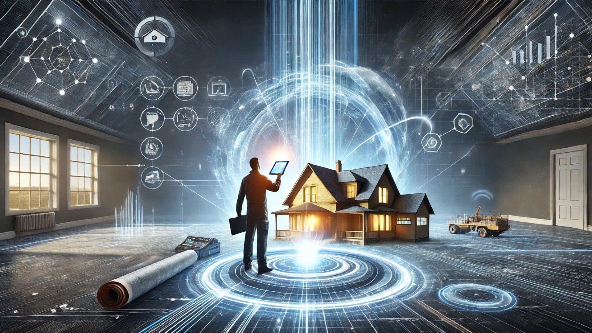 illustrations symbolizing the integration of ServiceTitan and Verisk’s Xactimate, highlighting efficiency, precision, and innovation in roofing workflows