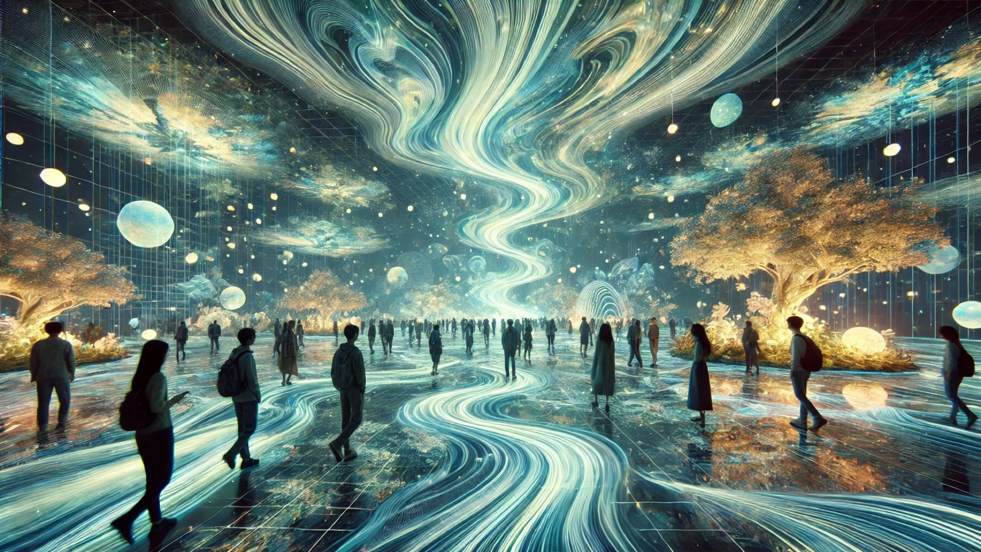 Luminous abstract design in a futuristic October 2025 exhibition.
