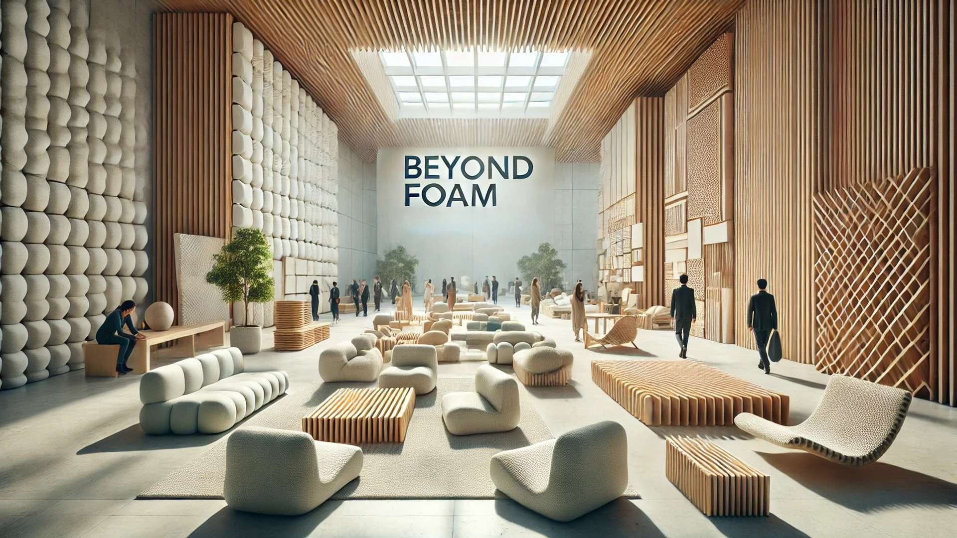 Beyond Foam exhibition at the London Design Festival 2025, capturing sustainable furniture design through light, materiality, and innovation