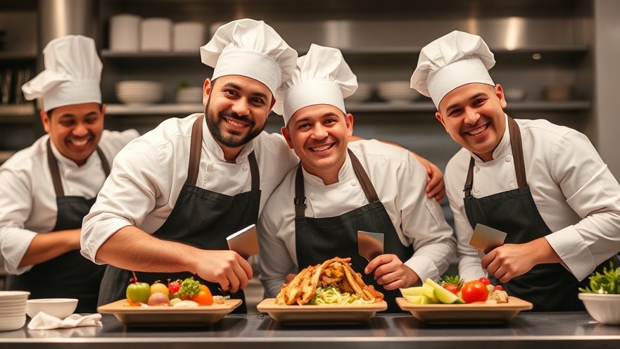 Happy chefs showcasing emerging culinary talents in innovative cuisine.