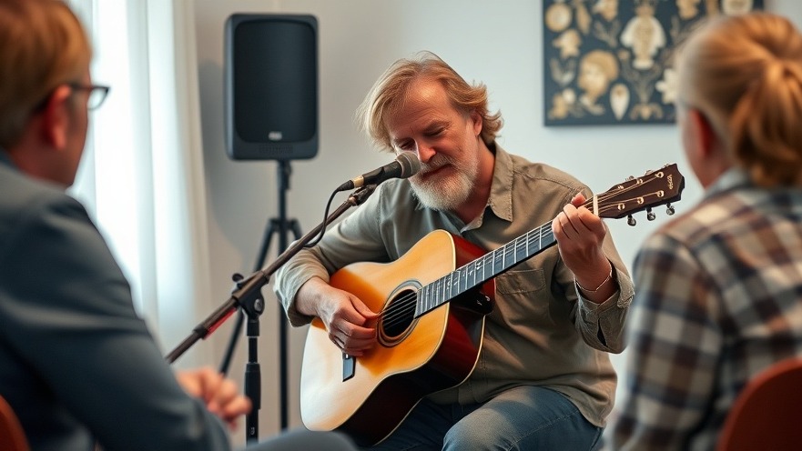 Musician in cozy setting playing guitar, personal growth focus.