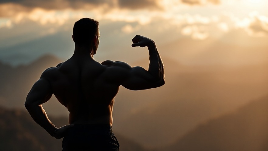 Muscular figure posing against a scenic backdrop, embodying weight loss strategies and fitness training tips.