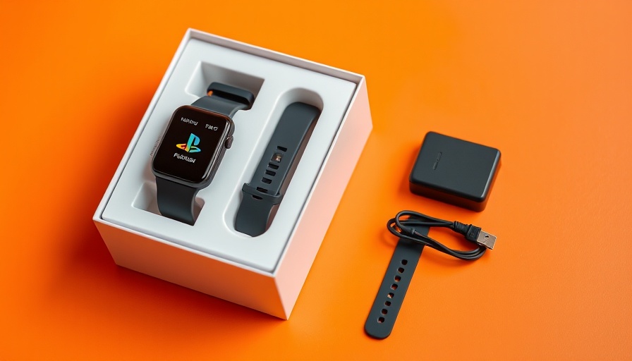 PlayStation fitness tracker in blue box on orange background.