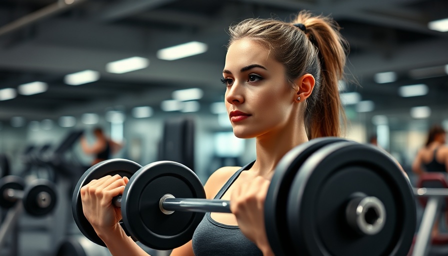Woman lifts weights in a modern gym, fitness business technology.