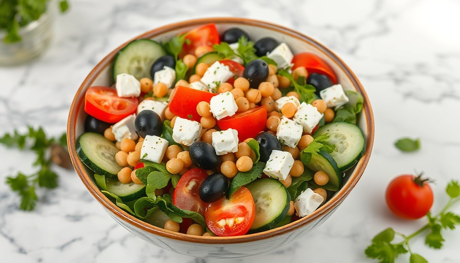 Colorful Mediterranean salad with fresh ingredients in a bowl.