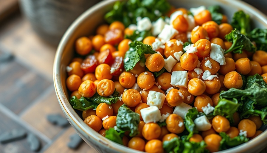 Vibrant chickpea power bowl with sweet potatoes and kale.