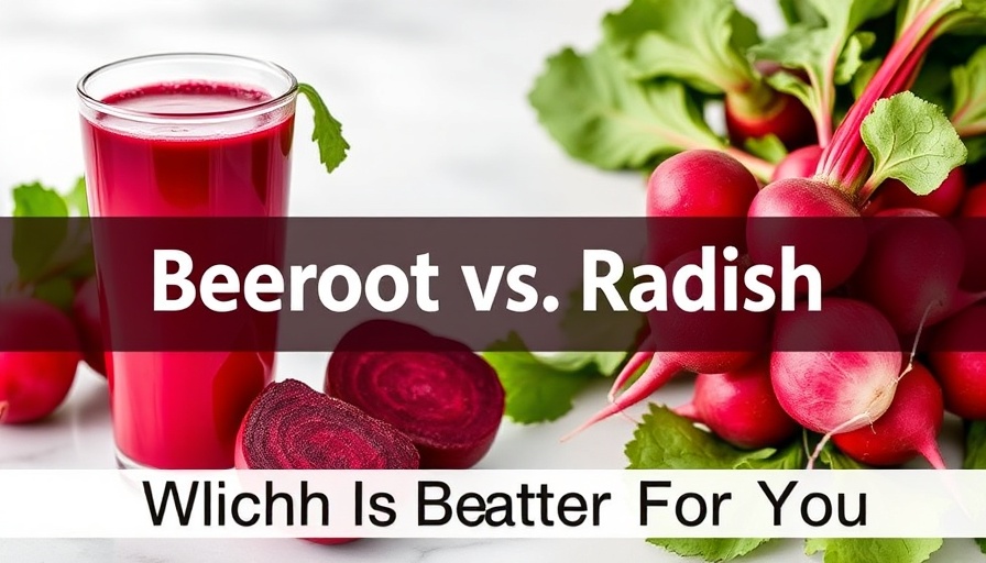 Beetroot juice and radishes in healthy food comparison.