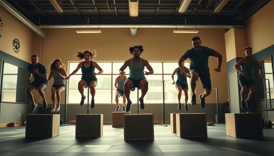 Energetic individuals going to the gym performing box jumps.