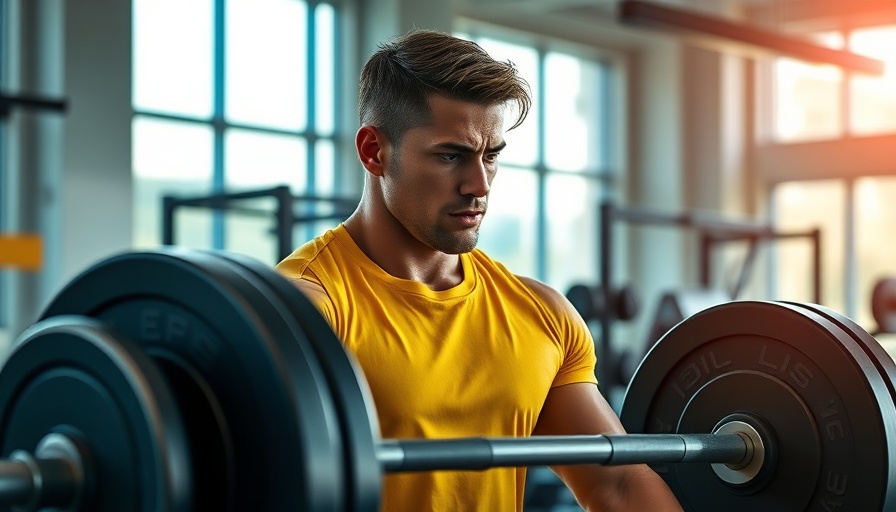 Athlete focused on weightlifting in gym, showcasing strength and determination.