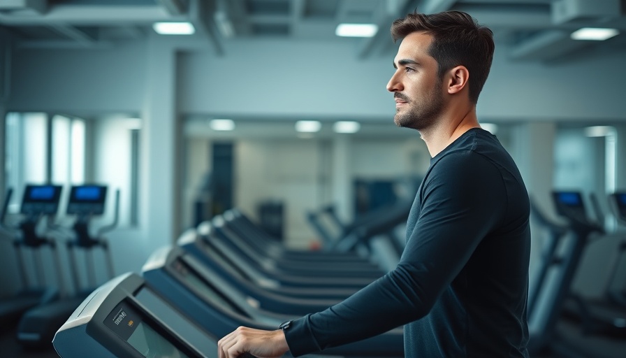 Casual man on treadmill in gym, fitness room setup.