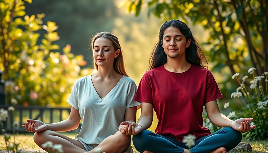 Two people in peaceful meditation, sacred intimacy practices in a garden.