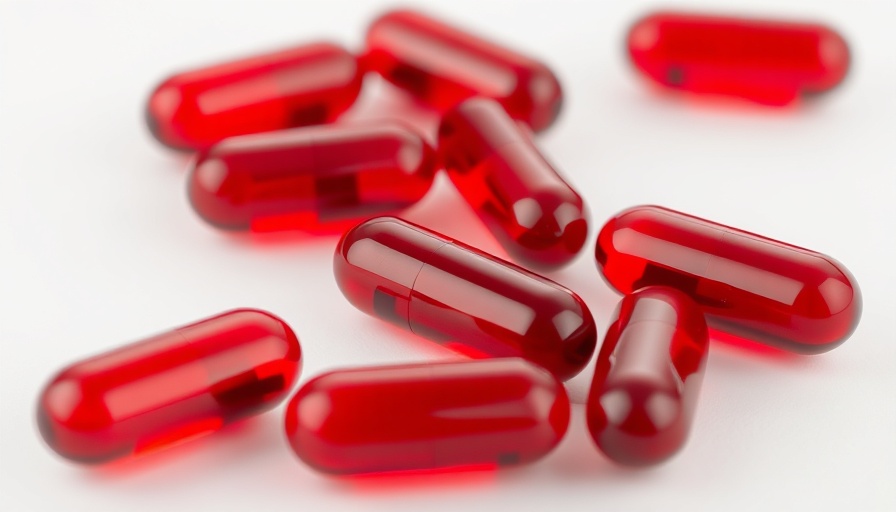 Glossy red krill oil capsules on a white surface