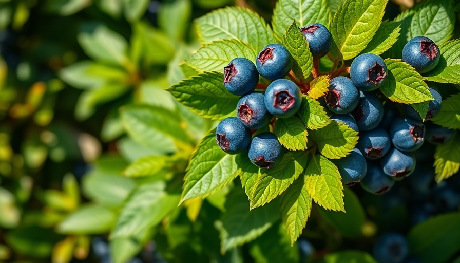 Close-up of bilberries on a bush highlighting health benefits.