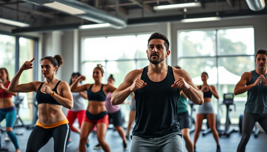 Group workout session in a gym, people exercising energetically