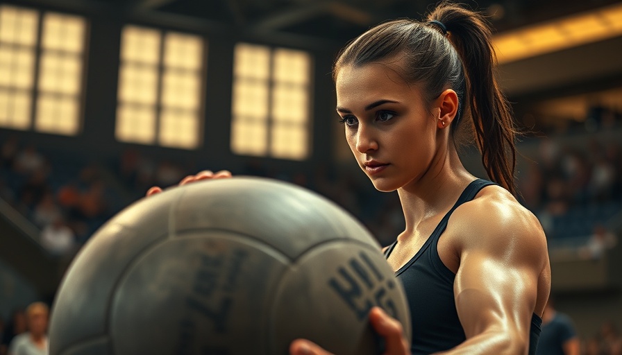 Focused athlete lifting stone sphere at 2025 Arnold Strongwoman Pro/Am.