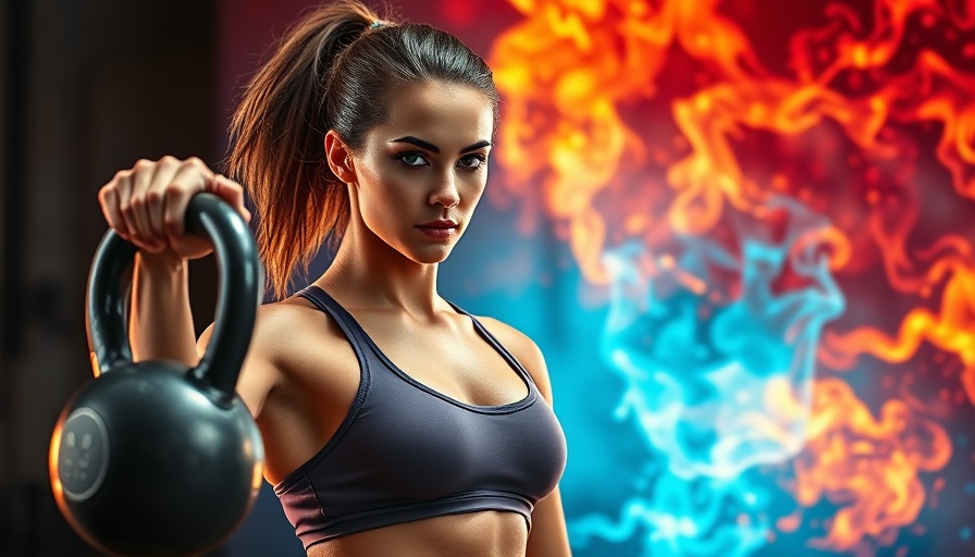 Functional presses for athletes using a kettlebell in dynamic flames backdrop.