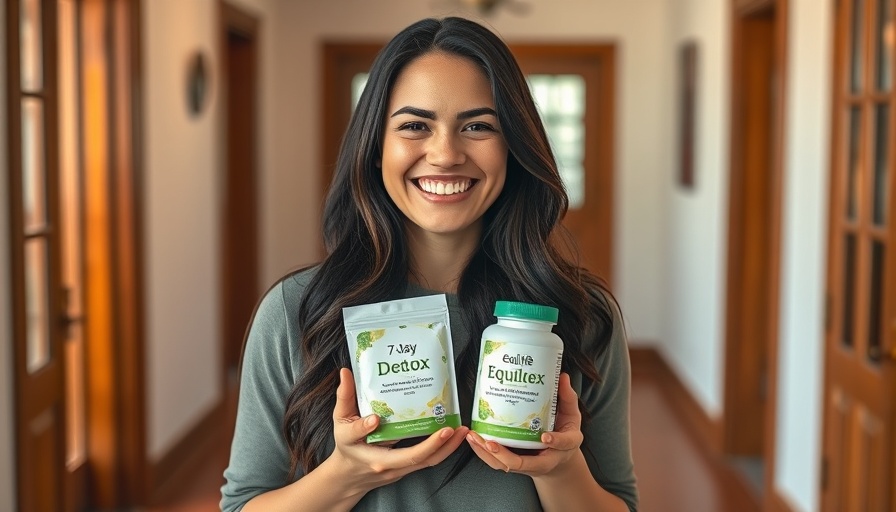 Smiling woman holding EquiLife detox box, best EquiLife products in cozy room