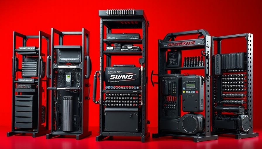 Sleek modern power racks against red background, Best Power Racks of 2025.