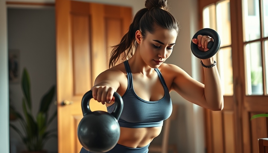 Cardio strategies for perimenopause: woman exercising with kettlebell indoors.