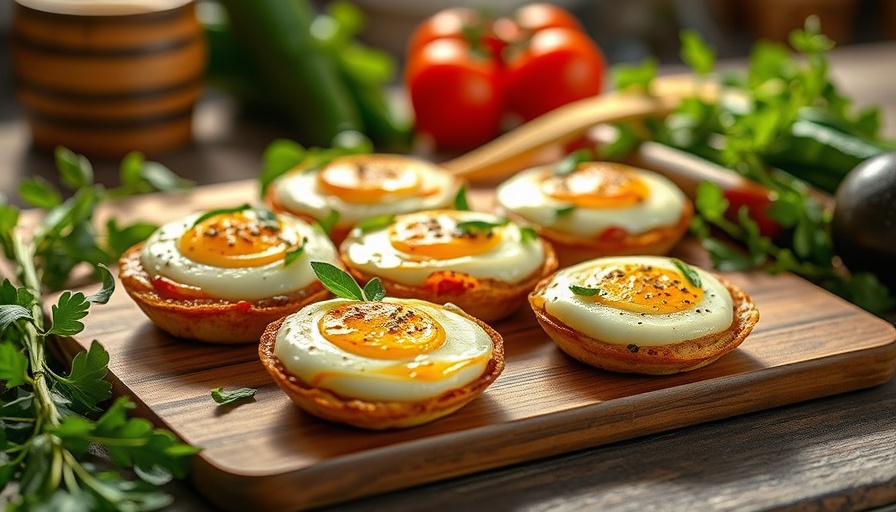 Gluten-free, dairy-free Mediterranean egg bites on a rustic table.