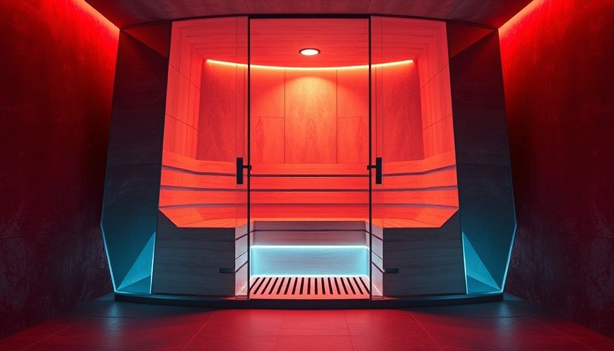 Modern outdoor saunas for fitness in 2025 on a red background.