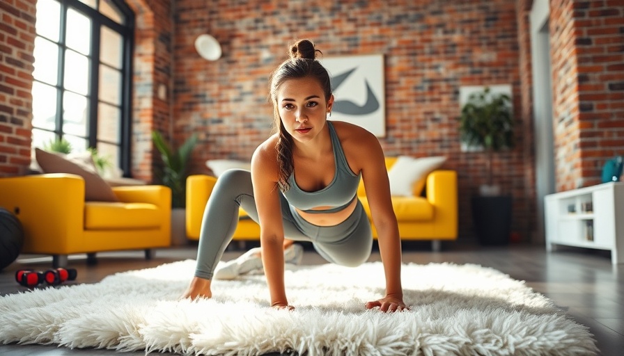 Young woman performing Pvolve fitness workout on white rug.