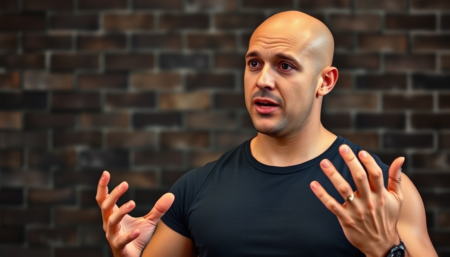 Bald athletic man passionately discussing RPE for Strength Training indoors.