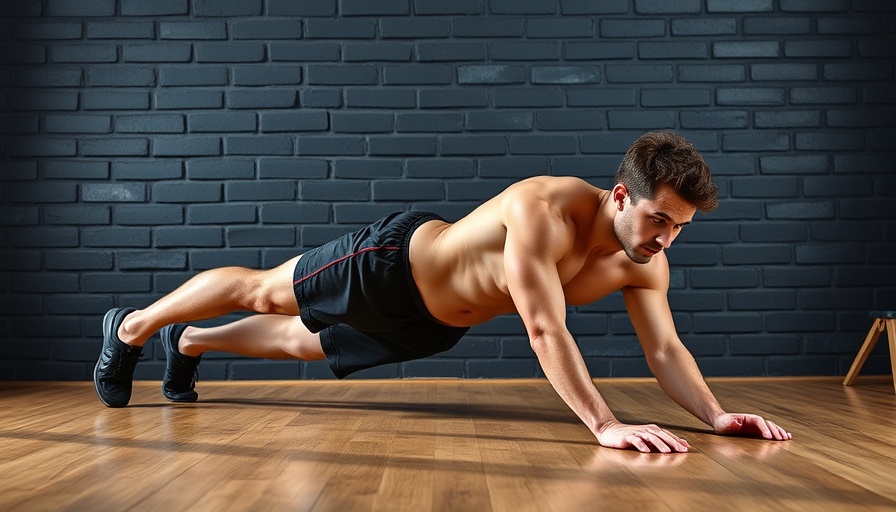 Determined man doing a side plank core exercise indoors.
