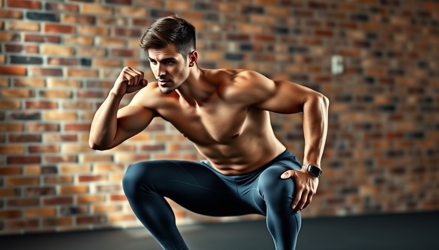 10-minute exercise routine with man doing squats in gym setting.