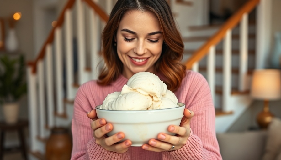 Woman enjoying homemade protein ice cream in a cozy setting.