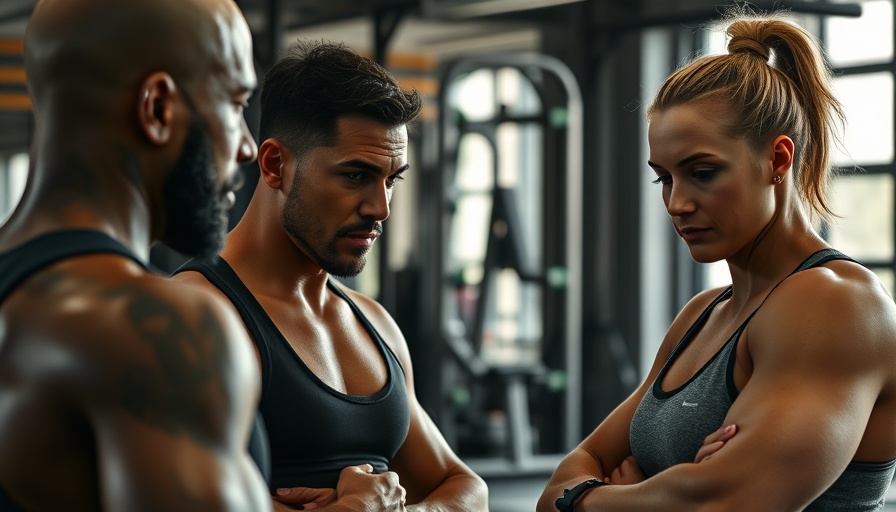 Fitness trainers discussing lessons for new trainers in gym.