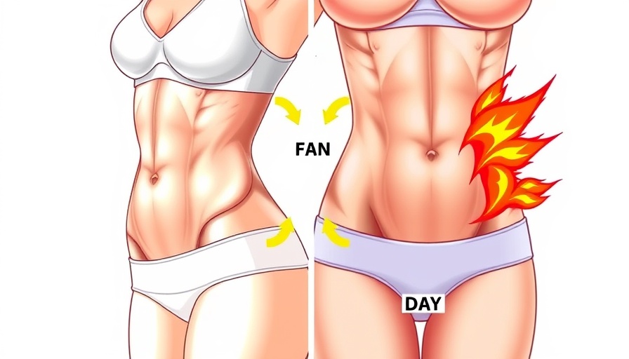 Illustrated belly fat loss workout transformation over 14 days.