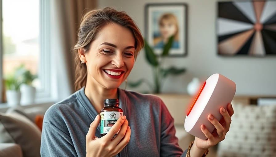 Casual indoor scene with woman holding biohacking tools, debunking biohacking habits overrated.