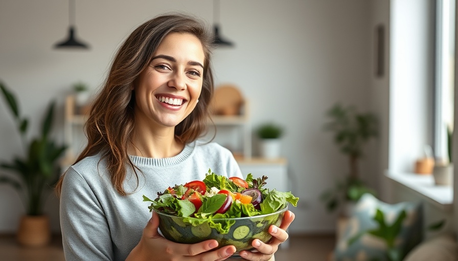 Smiling woman enjoying high volume low calorie recipes indoors.