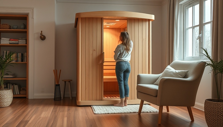 Woman setting up portable sauna benefits post workout in cozy home.