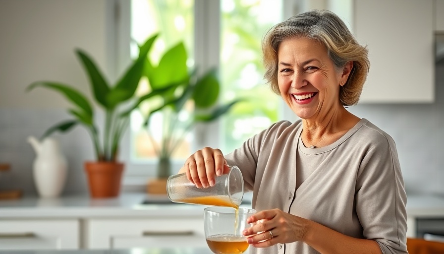 Cheerful woman preparing morning routine with a healthy breakfast.