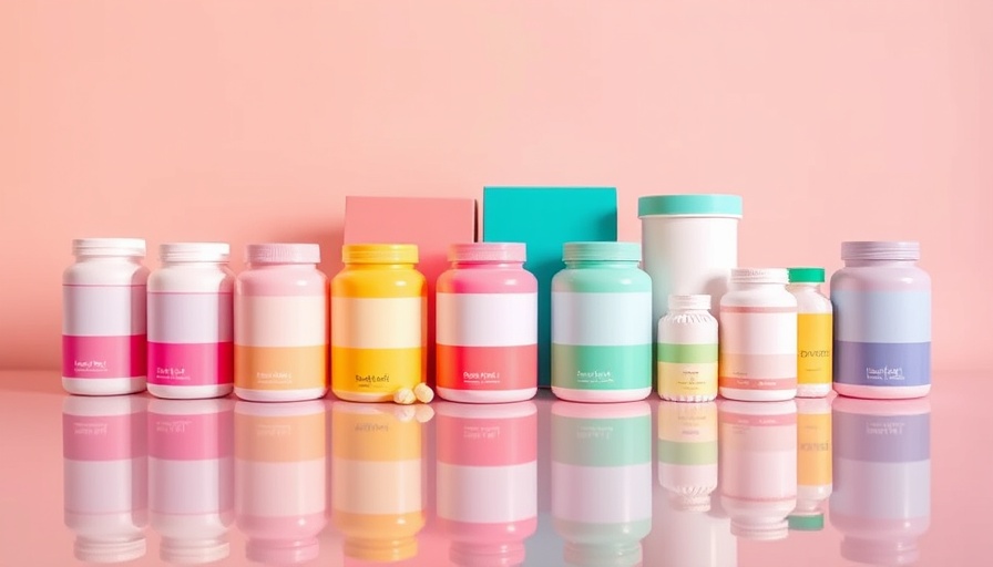 Vibrant summer fitness supplements in pastel colors on pink background.