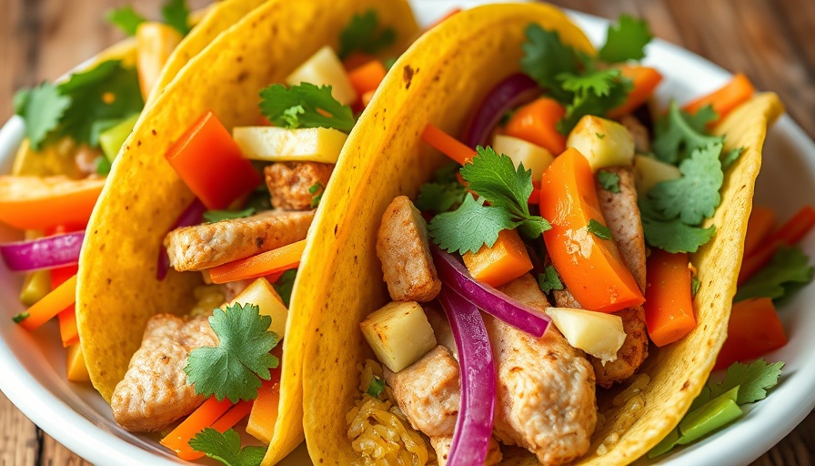 Healthy 4th of July recipes with vibrant fresh tacos on a white dish.