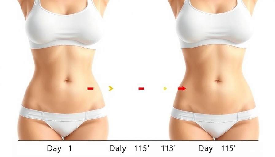 Illustration showing stomach fat reduction progress over days.
