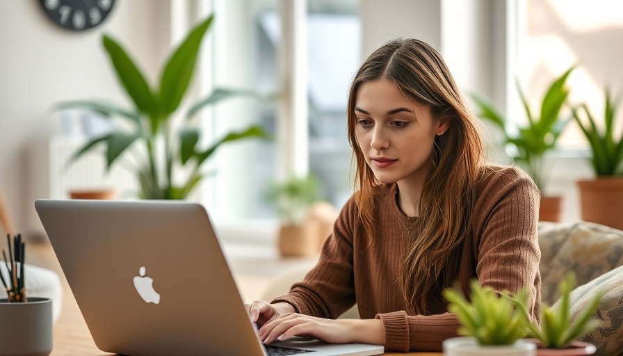 Focused young woman analyzing charts on a laptop at home.