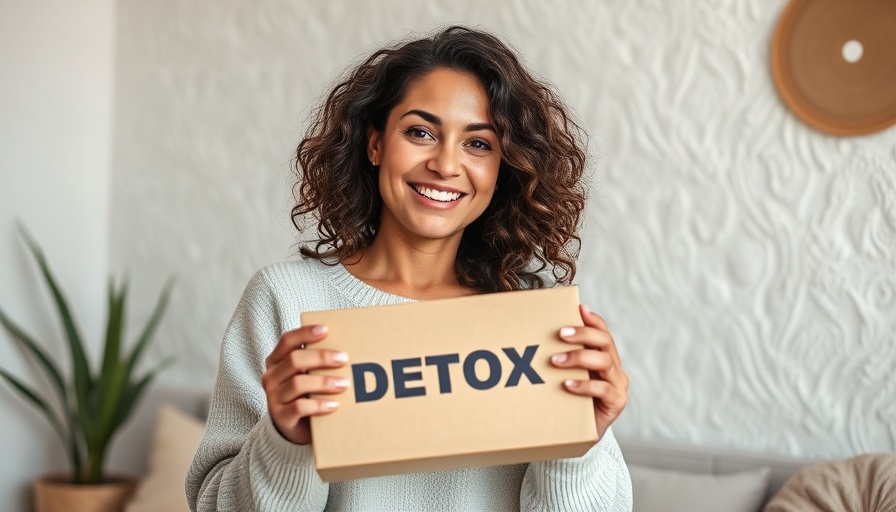 Woman with detox box smiling in a cozy room