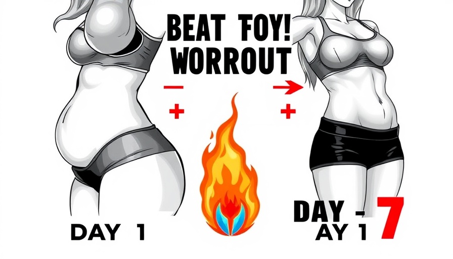 Illustration of body transformation in 7 days from belly fat to toned abs.