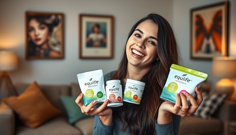 Smiling woman showcasing EquiLife Fall Detox program products.